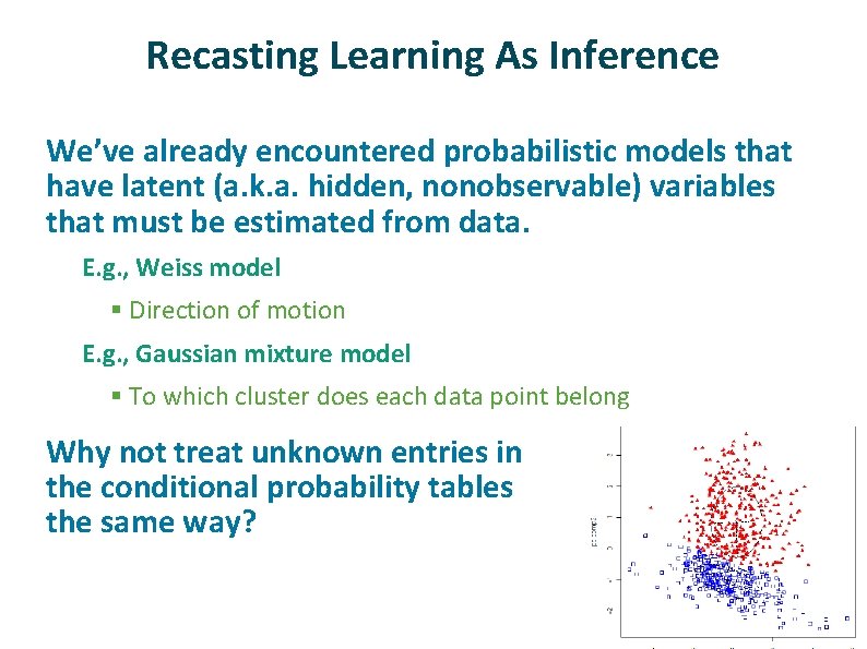Recasting Learning As Inference ü We’ve already encountered probabilistic models that have latent (a.