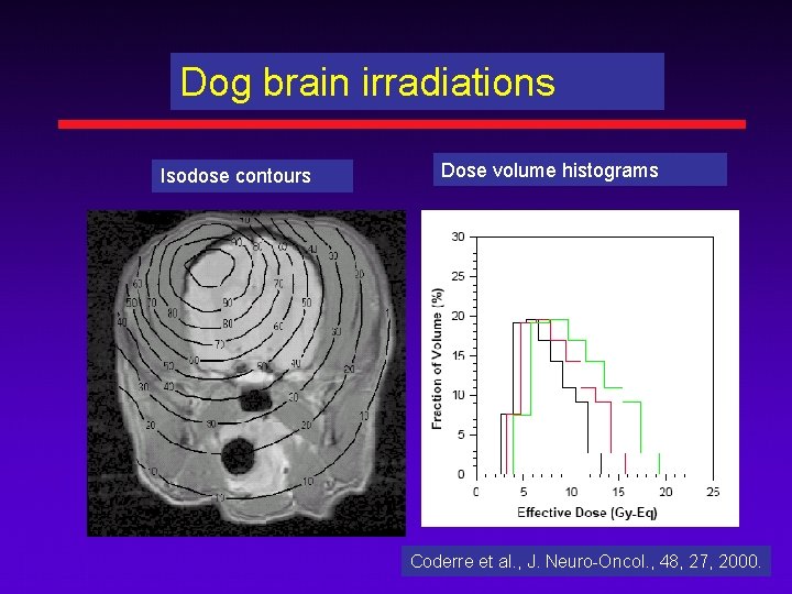 Dog brain irradiations Isodose contours Dose volume histograms Coderre et al. , J. Neuro-Oncol.