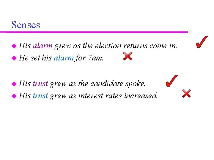 Senses His alarm grew as the election returns came in. He set his alarm