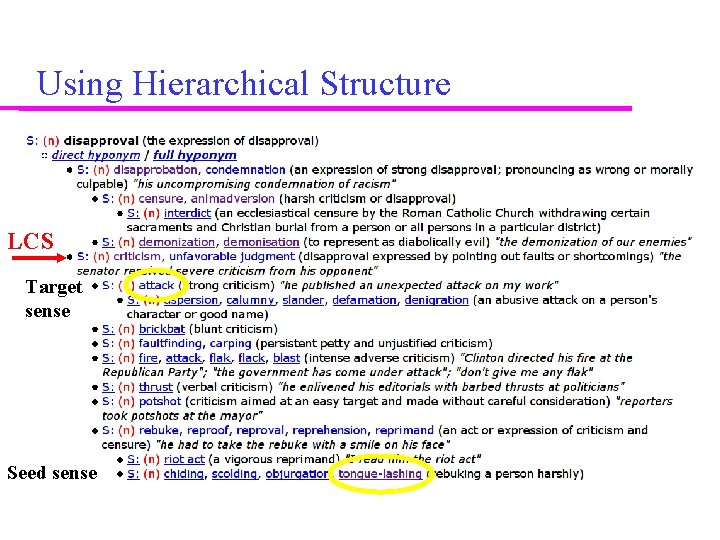 Using Hierarchical Structure LCS Target sense Seed sense 