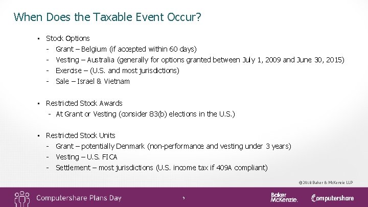 When Does the Taxable Event Occur? • Stock Options - Grant – Belgium (if