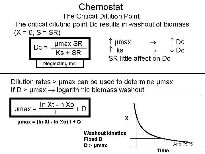 Chemostat The Critical Dilution Point The critical dilutino point Dc results in washout of
