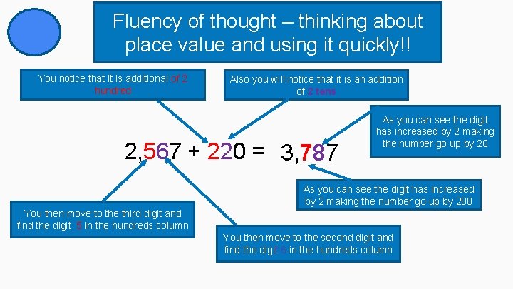 Fluency of thought – thinking about place value and using it quickly!! You notice
