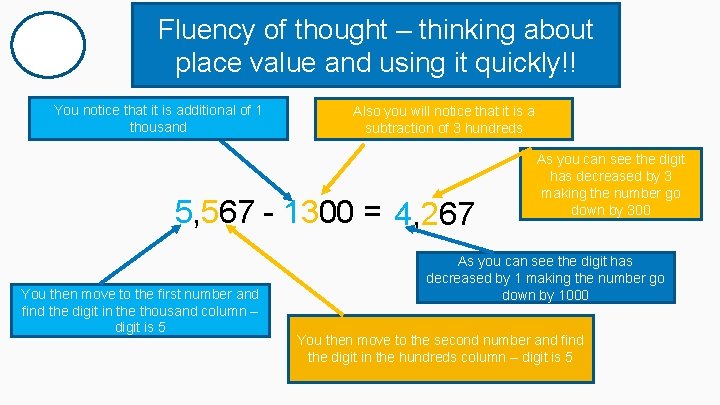 Fluency of thought – thinking about place value and using it quickly!! You notice