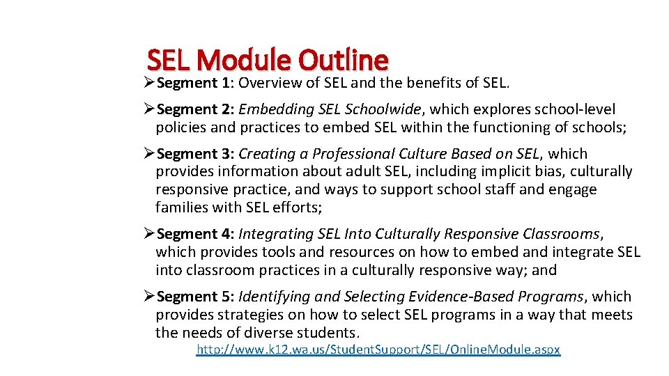 SEL Module Outline ØSegment 1: Overview of SEL and the benefits of SEL. ØSegment