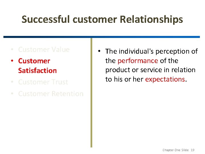 Successful customer Relationships • Customer Value • Customer Satisfaction • Customer Trust • Customer