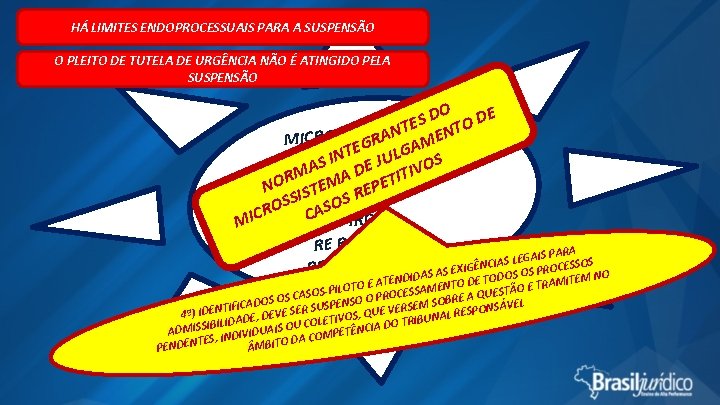 HÁ LIMITES ENDOPROCESSUAIS PARA A SUSPENSÃO O PLEITO DE TUTELA DE URGÊNCIA NÃO É