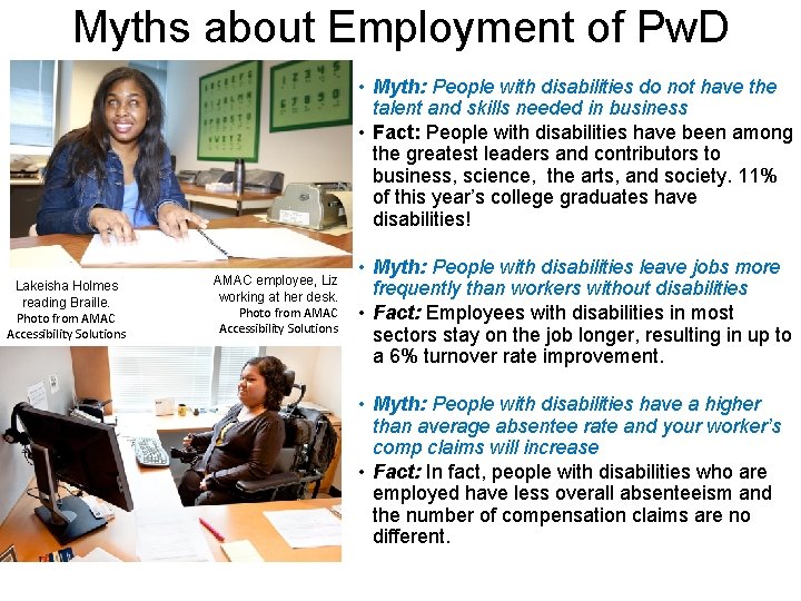 Myths about Employment of Pw. D • Myth: People with disabilities do not have