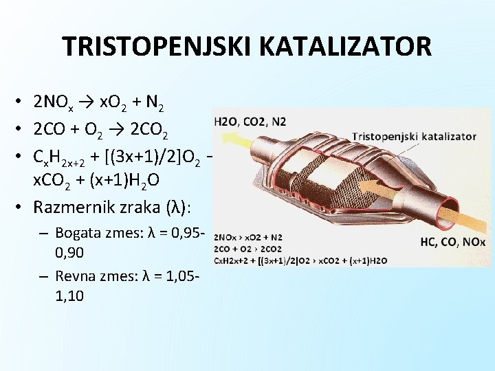 TRISTOPENJSKI KATALIZATOR • 2 NOx → x. O 2 + N 2 • 2