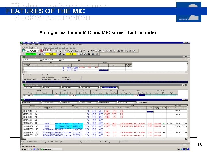 Titelmasterformat durch FEATURES OF THE MIC Klicken bearbeiten A single real time e-MID and