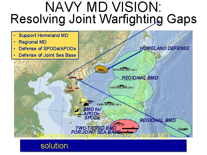 NAVY MD VISION: Resolving Joint Warfighting Gaps • • Support Homeland MD Regional MD