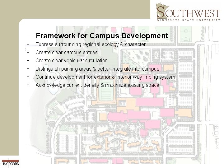 Framework for Campus Development • Express surrounding regional ecology & character • Create clear