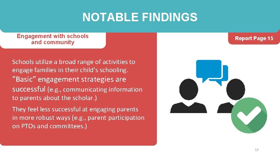 NOTABLE FINDINGS Engagement with schools and community Report Page 15 Schools utilize a broad