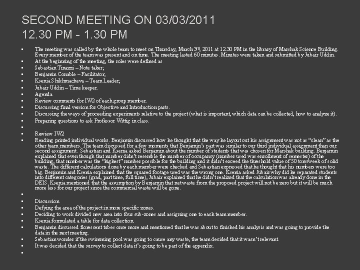 SECOND MEETING ON 03/03/2011 12. 30 PM - 1. 30 PM • • •