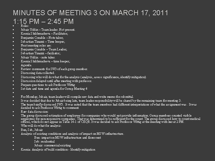 MINUTES OF MEETING 3 ON MARCH 17, 2011 1: 15 PM – 2: 45
