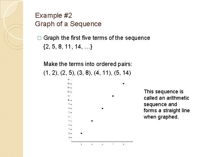 Example #2 Graph of a Sequence � Graph the first five terms of the