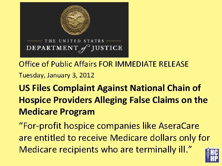 Office of Public Affairs FOR IMMEDIATE RELEASE Tuesday, January 3, 2012 US Files Complaint