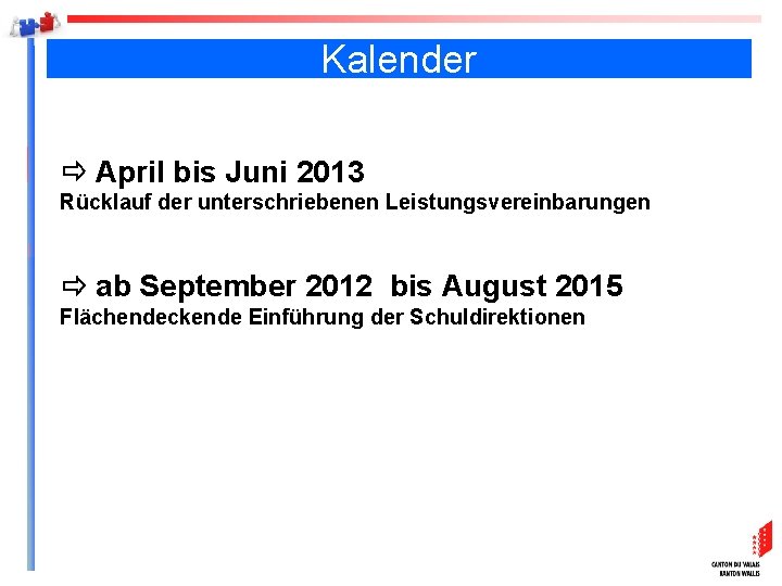 Kalender April bis Juni 2013 Rücklauf der unterschriebenen Leistungsvereinbarungen ab September 2012 bis August