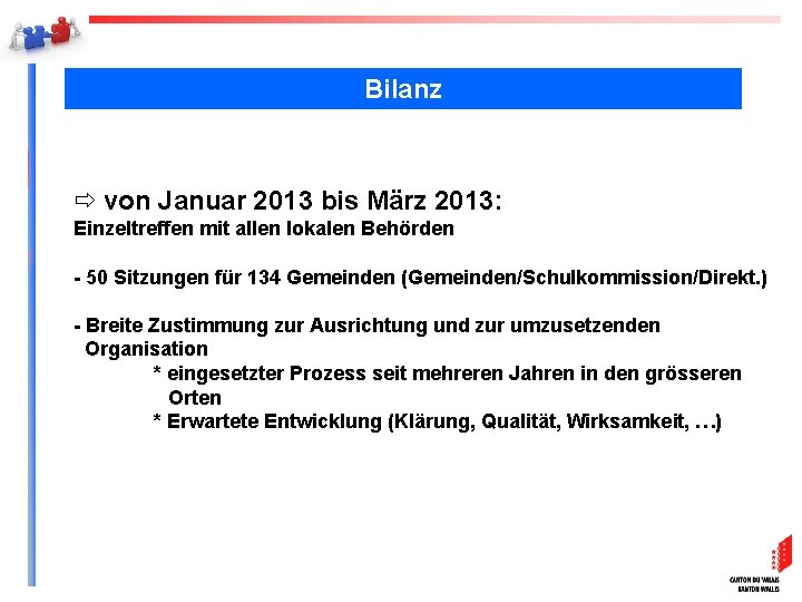 Bilanz ð von Januar 2013 bis März 2013: Einzeltreffen mit allen lokalen Behörden -