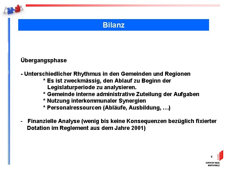 Bilanz Übergangsphase - Unterschiedlicher Rhythmus in den Gemeinden und Regionen * Es ist zweckmässig,