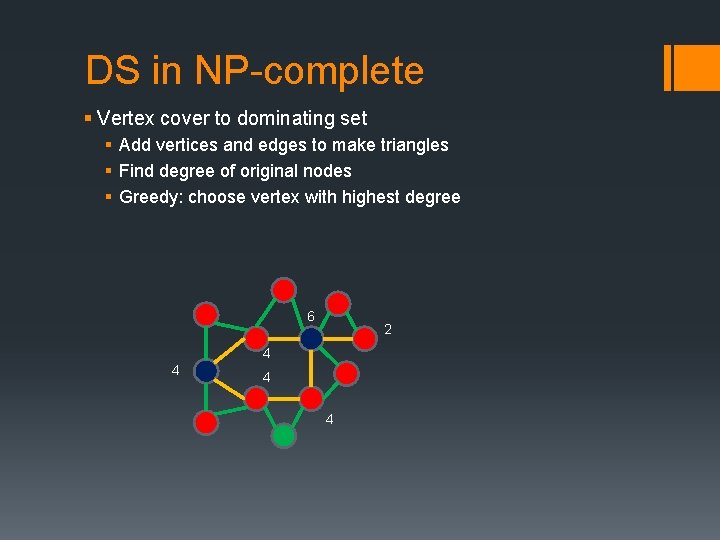 DS in NP-complete § Vertex cover to dominating set § Add vertices and edges