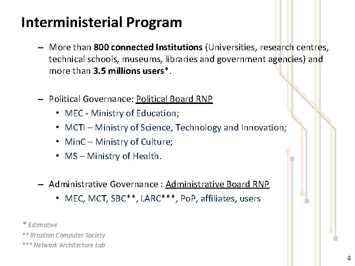 Interministerial Program – More than 800 connected Institutions (Universities, research centres, technical schools, museums,