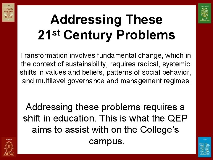 Addressing These 21 st Century Problems Transformation involves fundamental change, which in the context