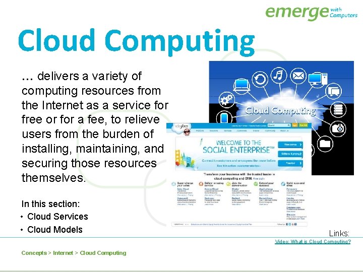 Cloud Computing … delivers a variety of computing resources from the Internet as a