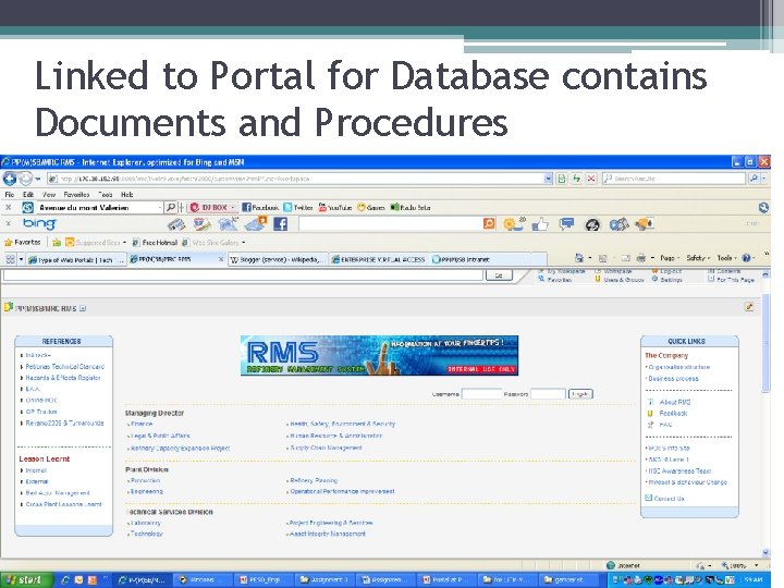 Linked to Portal for Database contains Documents and Procedures 