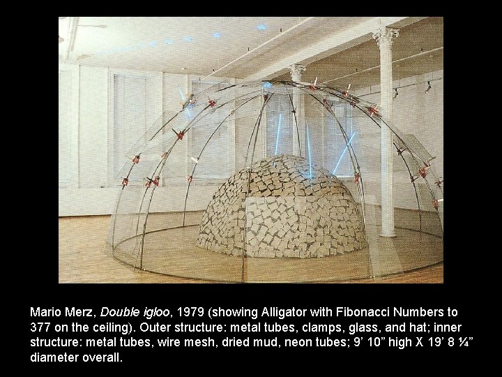 Mario Merz, Double igloo, 1979 (showing Alligator with Fibonacci Numbers to 377 on the
