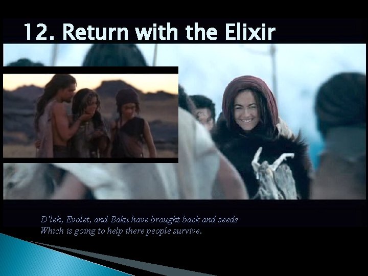 12. Return with the Elixir D’leh, Evolet, and Baku have brought back and seeds