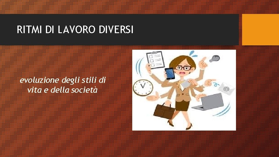 RITMI DI LAVORO DIVERSI evoluzione degli stili di vita e della società 