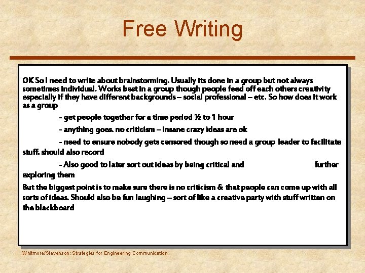 Free Writing OK So I need to write about brainstorming. Usually its done in