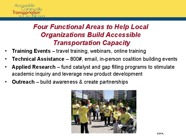Four Functional Areas to Help Local Organizations Build Accessible Transportation Capacity • Training Events