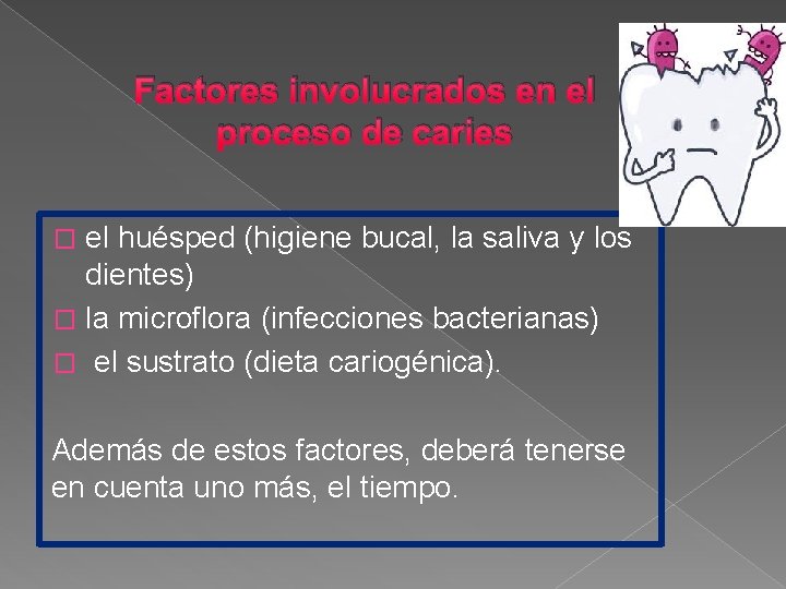 Factores involucrados en el proceso de caries el huésped (higiene bucal, la saliva y