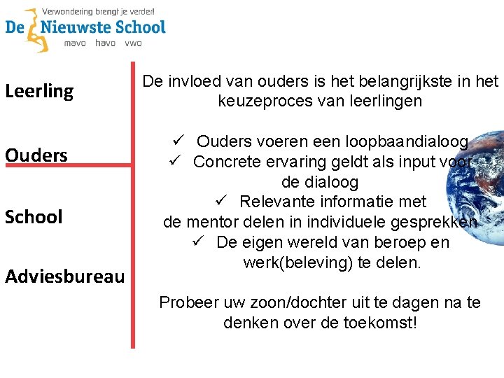 Leerling Ouders School Adviesbureau De invloed van ouders is het belangrijkste in het keuzeproces