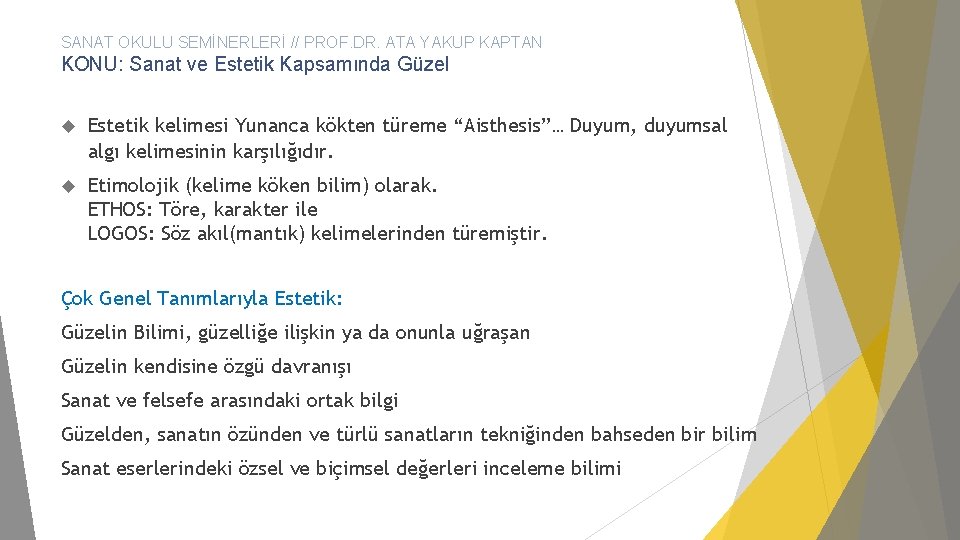 SANAT OKULU SEMİNERLERİ // PROF. DR. ATA YAKUP KAPTAN KONU: Sanat ve Estetik Kapsamında