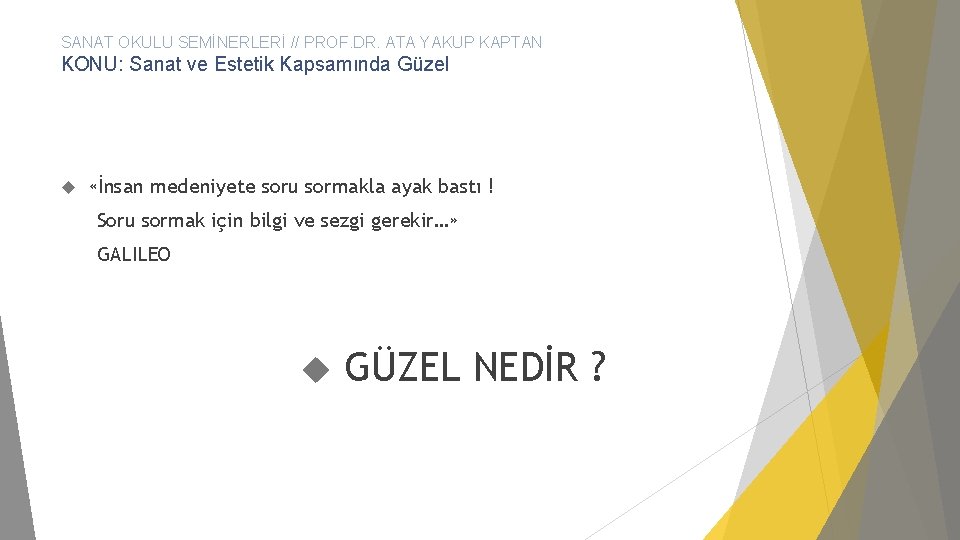 SANAT OKULU SEMİNERLERİ // PROF. DR. ATA YAKUP KAPTAN KONU: Sanat ve Estetik Kapsamında