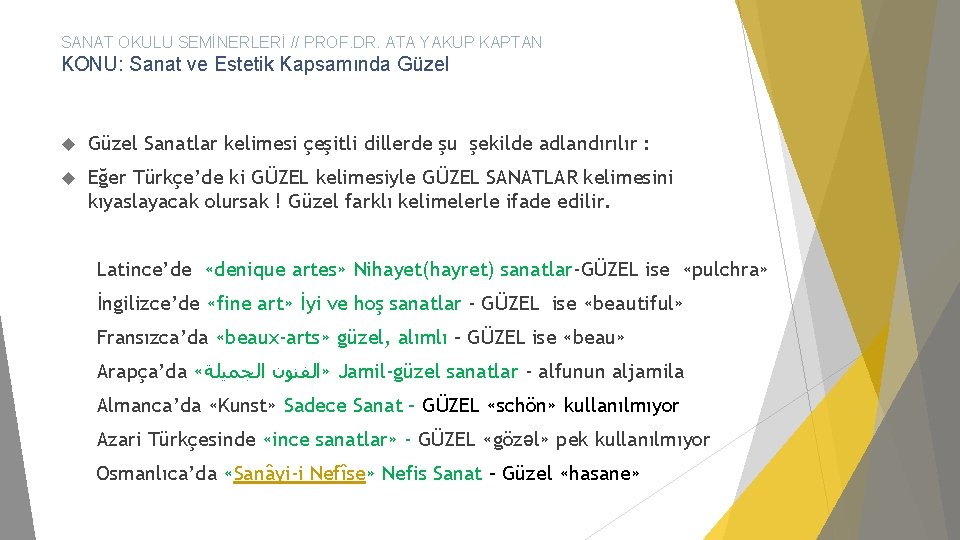 SANAT OKULU SEMİNERLERİ // PROF. DR. ATA YAKUP KAPTAN KONU: Sanat ve Estetik Kapsamında