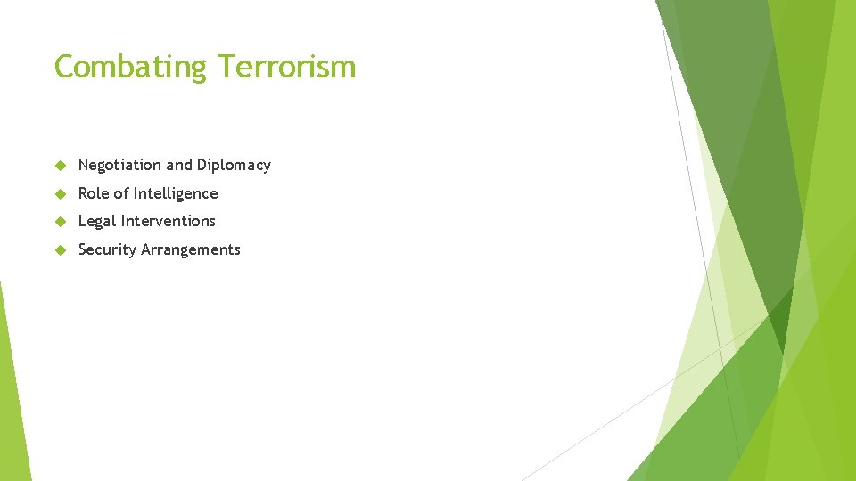 Combating Terrorism Negotiation and Diplomacy Role of Intelligence Legal Interventions Security Arrangements 