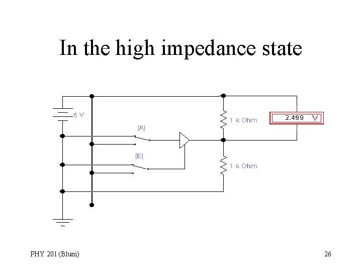 In the high impedance state PHY 201 (Blum) 26 