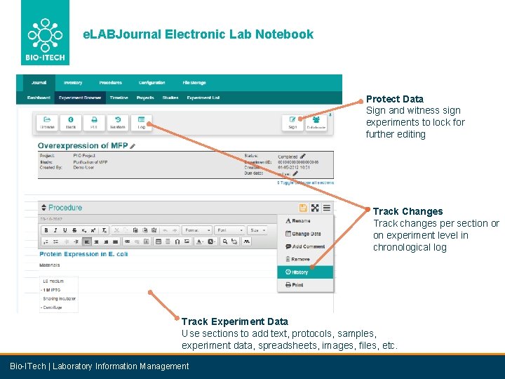 e. LABJournal Electronic Lab Notebook Protect Data Sign and witness sign experiments to lock