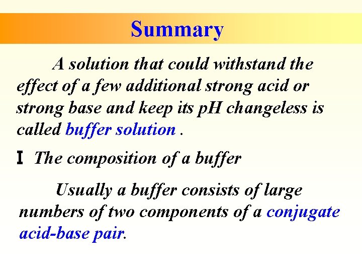 Summary A solution that could withstand the effect of a few additional strong acid