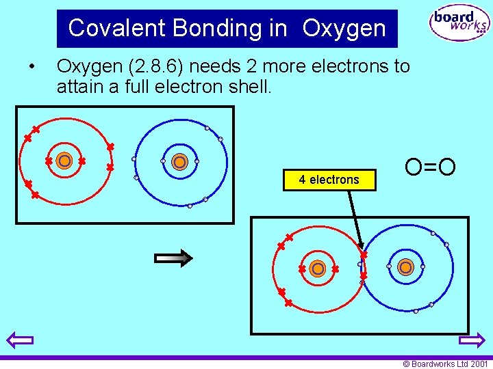 Covalent Bonding in Oxygen • Oxygen (2. 8. 6) needs 2 more electrons to