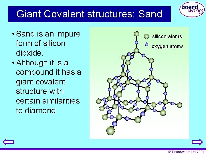 Giant Covalent structures: Sand • Sand is an impure form of silicon dioxide. •