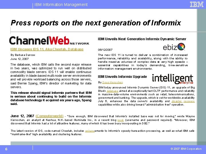 IBM Information Management Press reports on the next generation of Informix IBM Unveils Next