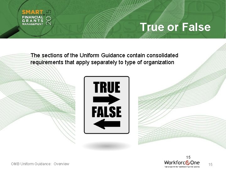 True or False The sections of the Uniform Guidance contain consolidated requirements that apply