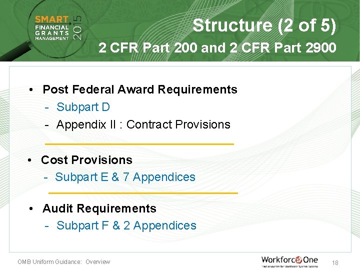 Structure (2 of 5) 2 CFR Part 200 and 2 CFR Part 2900 •