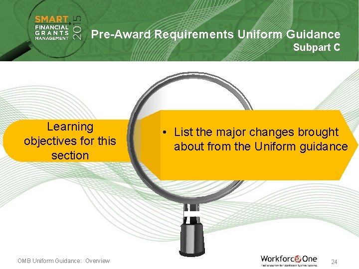 Pre-Award Requirements Uniform Guidance Subpart C Learning objectives for this section OMB Uniform Guidance: