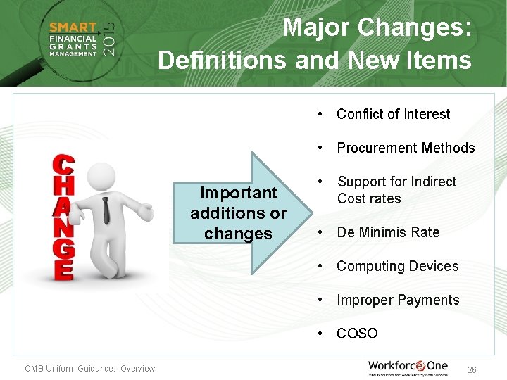 Major Changes: Definitions and New Items • Conflict of Interest • Procurement Methods Important